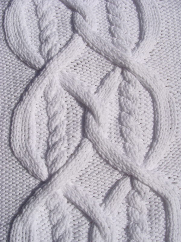 Plaid irlandais blanc, 100% coton, blanc, tricoté main. pièce unique. Création originale La Malle au Coton. M3